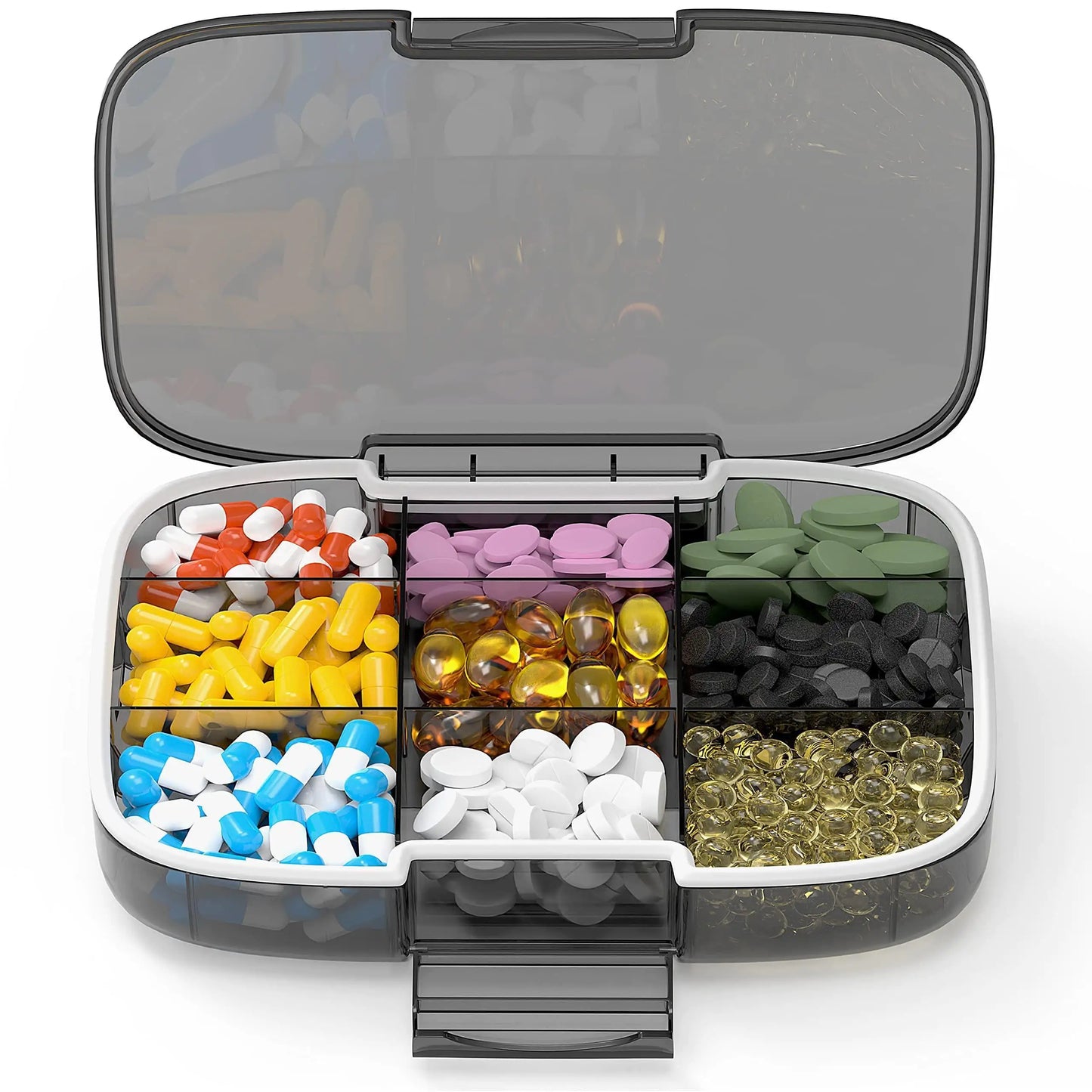 Extra Large Pill Organizer Medicine Case Black Pill Box Adjustable Compartment
